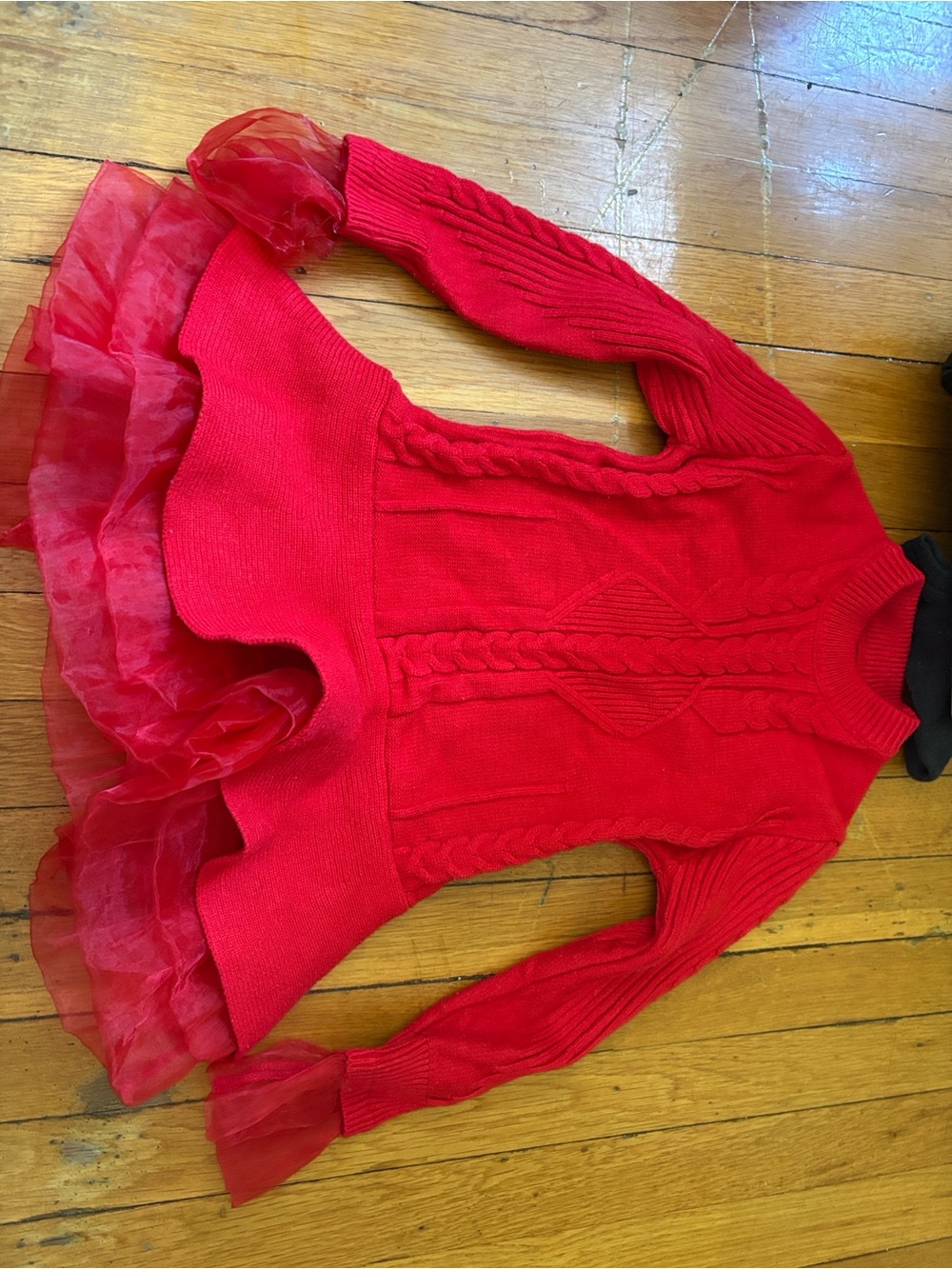 Amazon Red Cable Knit Sweater Dress with Tulle Trim
